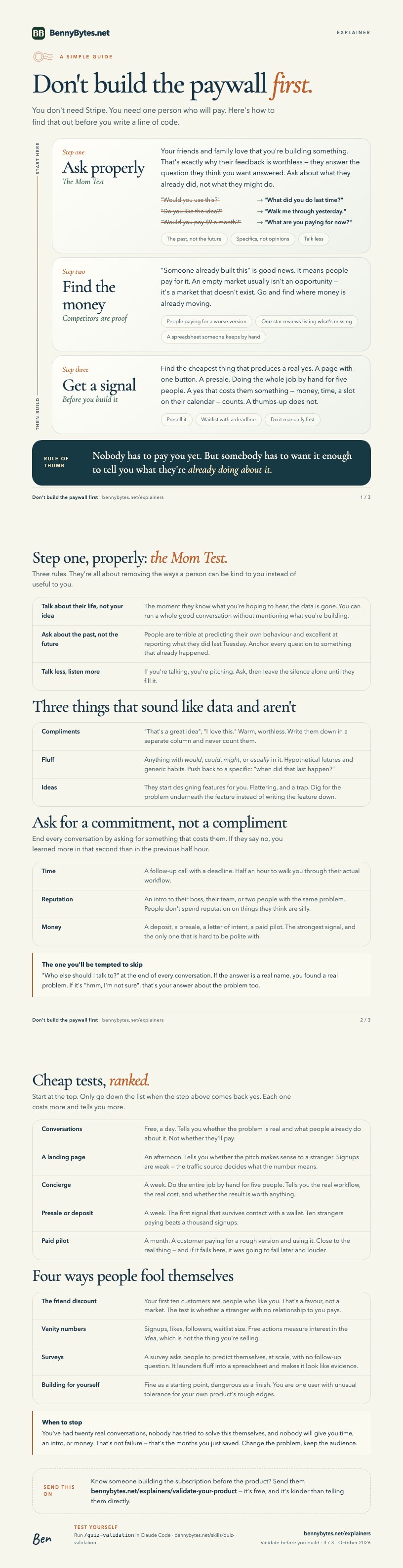 Page one of Don't build the paywall first